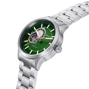 Heritor Automatic Oscar Semi-Skeleton Bracelet Watch - Green/Silver - HERHS1012