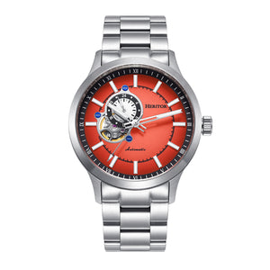Heritor Automatic Oscar Semi-Skeleton Bracelet Watch - Orange/Silver - HERHS1014