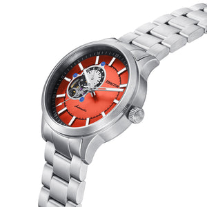 Heritor Automatic Oscar Semi-Skeleton Bracelet Watch - Orange/Silver - HERHS1014