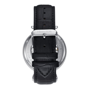 Heritor Automatic Lincoln Semi-Skeleton Leather-Band Watch - Silver & Black/Black - HERHS3601