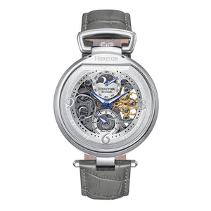 Heritor Automatic Lincoln Semi-Skeleton Leather-Band Watch - Silver/Black - HERHS3602