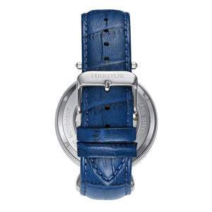 Heritor Automatic Lincoln Semi-Skeleton Leather-Band Watch - Silver/Blue - HERHS3603