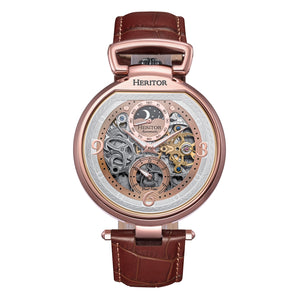 Heritor Automatic Lincoln Semi-Skeleton Leather-Band Watch - Bronze/Brown - HERHS3605