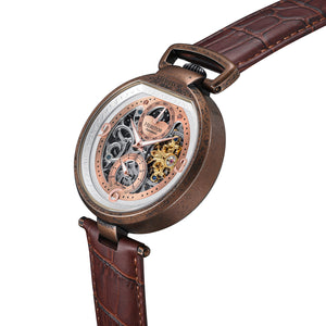 Heritor Automatic Lincoln Semi-Skeleton Leather-Band Watch - Brown/Bronze - HERHS3605