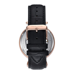 Heritor Automatic Lincoln Semi-Skeleton Leather-Band Watch - Rose Gold/Black - HERHS3606