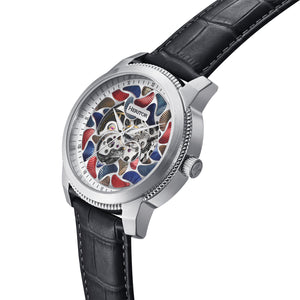 Heritor Automatic Emmanuel Semi-Skeleton Leather-Band Watch - Silver/Black - HERHS3701