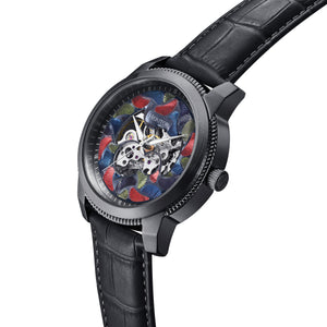 Heritor Automatic Emmanuel Semi-Skeleton Leather-Band Watch - Black/Black - HERHS3702