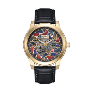 Heritor Automatic Emmanuel Semi-Skeleton Leather-Band Watch - Gold/Black - HERHS3703