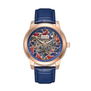 Heritor Automatic Emmanuel Semi-Skeleton Leather-Band Watch - Rose Gold/Blue - HERHS3704