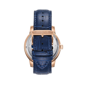 Heritor Automatic Emmanuel Semi-Skeleton Leather-Band Watch - Rose Gold/Blue - HERHS3704