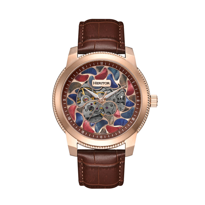 Heritor Automatic Emmanuel Semi-Skeleton Leather-Band Watches - HERHS3705