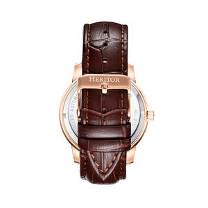 Heritor Automatic Emmanuel Semi-Skeleton Leather-Band Watch - Rose Gold/Brown - HERHS3705