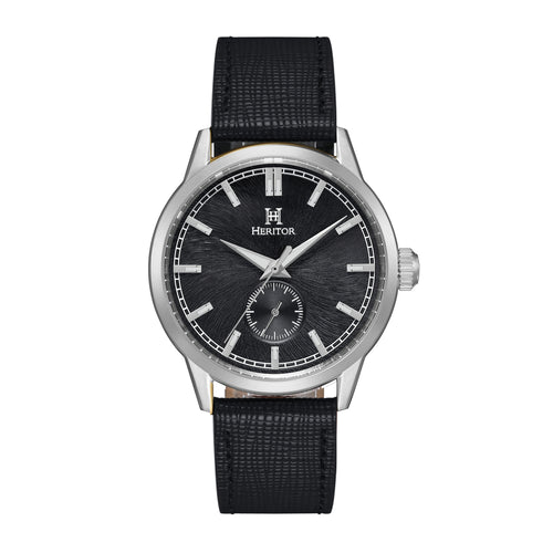 Heritor Automatic Argento Leather-Band Watch - Silver/Black - HERHS3801