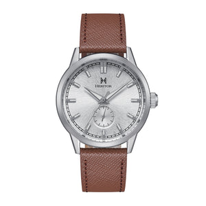 Heritor Automatic Argento Leather-Band Watch - White/Silver/Brown - HERHS3802