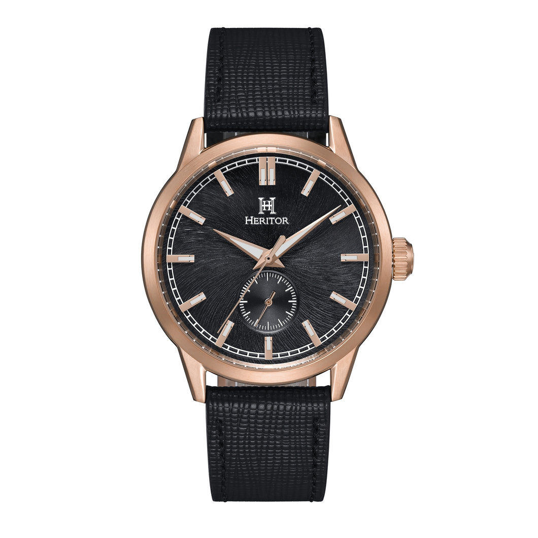 Heritor Automatic Argento Leather-Band Watch - Rose Gold/Black - HERHS3804