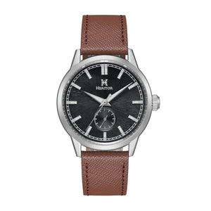 Heritor Automatic Argento Leather-Band Watch - Black/Silver/Brown - HERHS3805