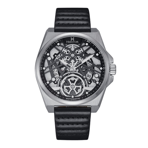 Heritor Automatic Romero Leather-Band Watch - Silver/Black - HERHS3901