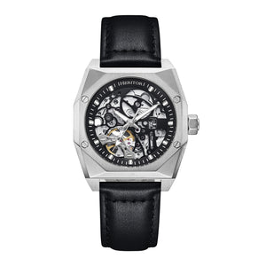 Heritor Automatic Elliott Leather-Band Watch - Silver/Black/Black - HERHS4002