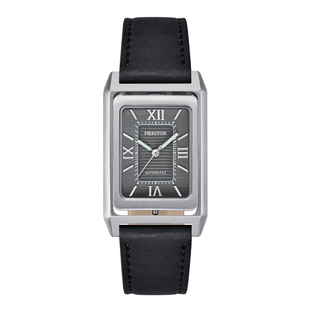 Heritor Automatic Esteban Leather Band Watch - Black/Silver - HERHS4201