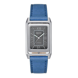 Heritor Automatic Esteban Leather Band Watch - Silver/Blue - HERHS4204