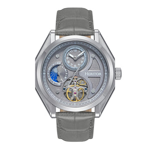 Heritor Automatic Antoni Leather-Band Watch - Silver/Grey - HERHS4304