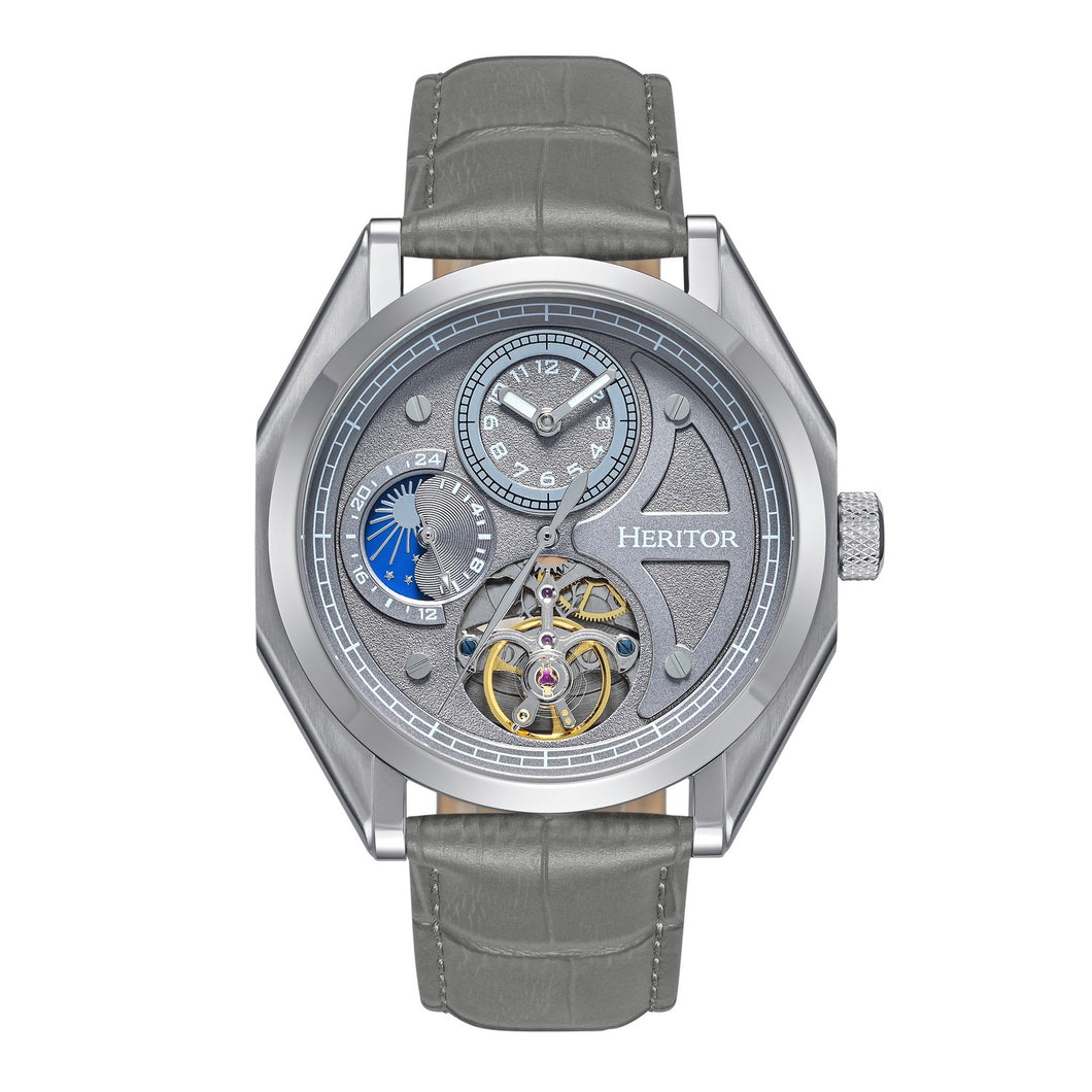 Heritor Automatic Antoni Leather-Band Watch - Silver/Grey - HERHS4304