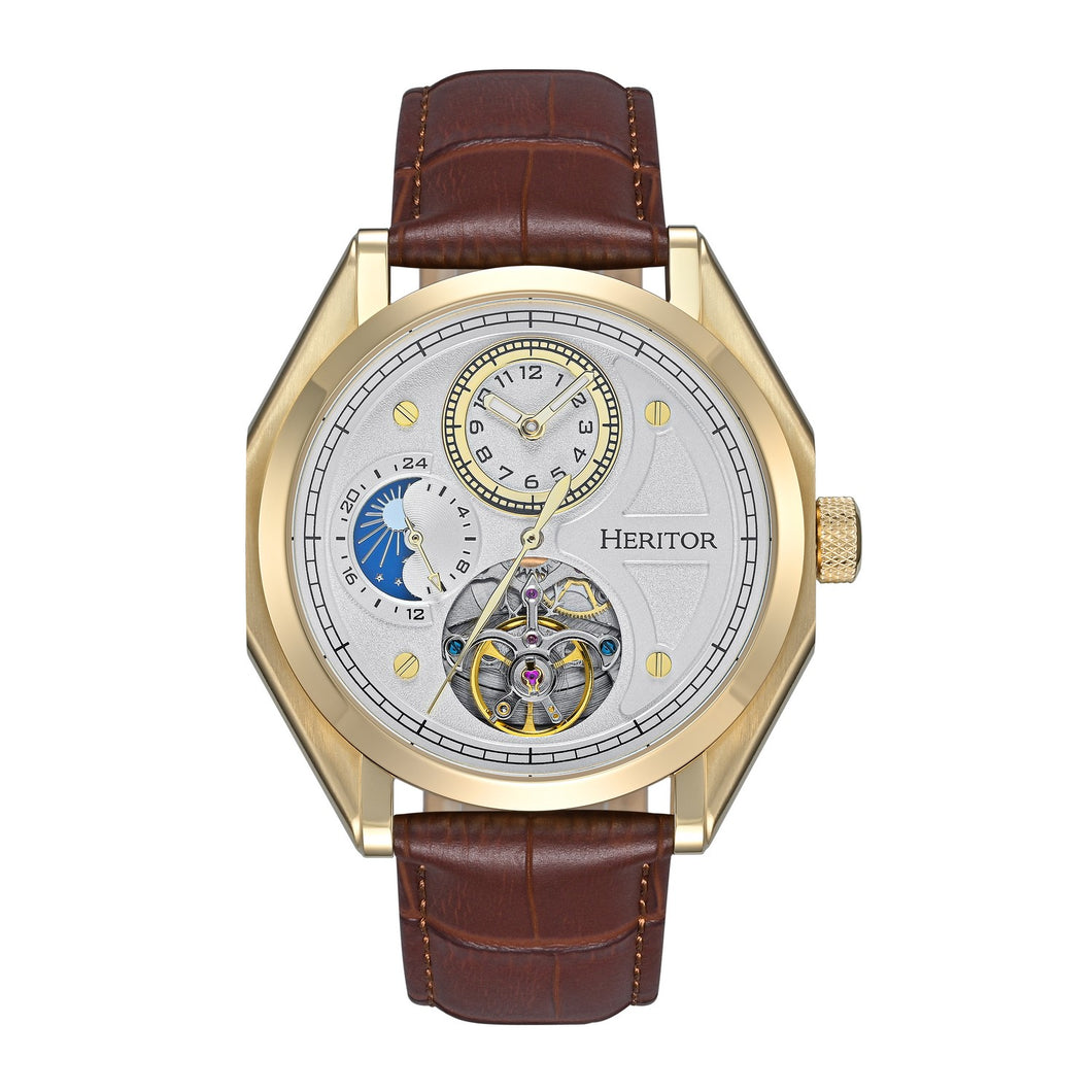 Heritor Automatic Antoni Leather-Band Watch - Gold/Brown - HERHS4305