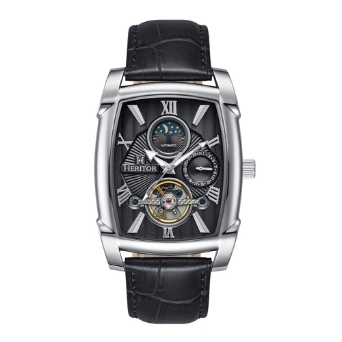 Heritor Automatic Valentin Leather-Band Watch w/Date - Silver/Black - HERHS4401