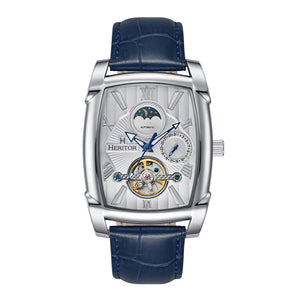 Heritor Automatic Valentin Leather-Band Watch w/Date - Silver/Blue - HERHS4403