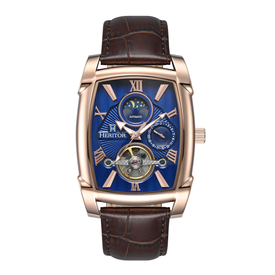 Heritor Automatic Valentin Leather-Band Watch w/Date - Rose Gold/Brown - HERHS4404