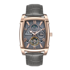 Heritor Automatic Valentin Leather-Band Watch w/Date - Rose Gold/Grey - HERHS4406