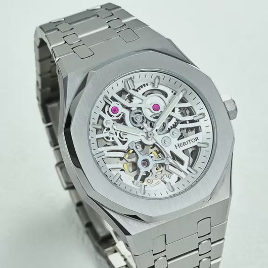 Heritor Automatic Augustine Stainless Steel-Band Watch - Silver/White - HERHS5001