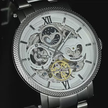 Load and play video in Gallery viewer, Heritor Automatic Aries Skeleton Dial Bracelet Watch - Silver/White - HERHR4401
