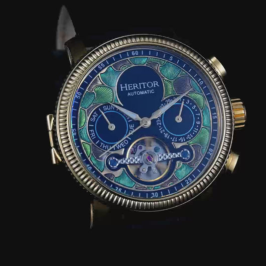 Heritor Automatic Aura Men's Semi-Skeleton Leather-Band Watch - Gold /Black - HERHR3502
