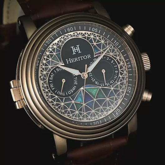 Heritor Automatic Legacy Leather-Band Watch w/Day/Date - Rose Gold/Brown - HERHR9704