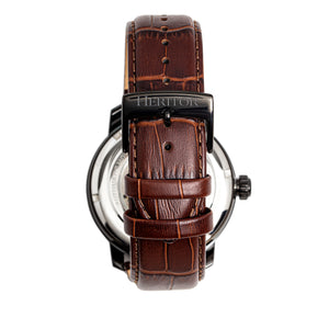 Heritor Automatic Maxim Semi-Skeleton Leather-Band Watch - Black/Brown - HERHR8605