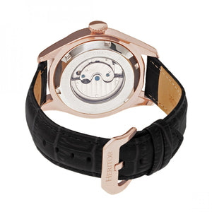 Heritor Automatic Barnes Leather-Band Watch w/Date - Rose Gold/Black - HERHR7106