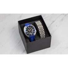 Load image into Gallery viewer, Heritor Automatic Matador Box Set with Interchangable Bands and Date Display - Blue/Silver - HERHR9304
