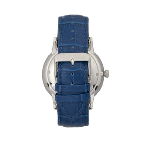 Heritor Automatic Landon Semi-Skeleton Leather-Band Watch - Silver/Blue - HERHR7704