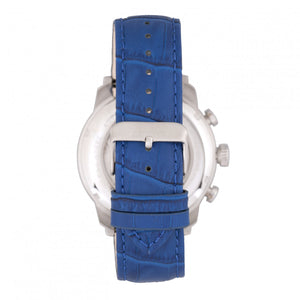 Heritor Automatic Arthur Semi-Skeleton Leather-Band Watch w/ Day/Date - Silver/Blue - HERHR7903