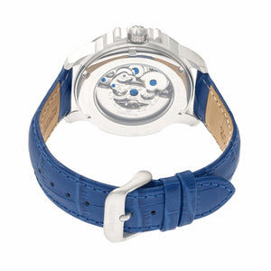 Heritor Automatic Bonavento Semi-Skeleton Leather-Band Watch - Silver/Blue - HERHR5603