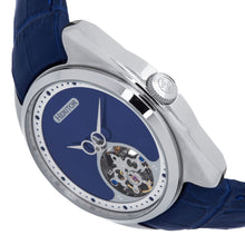 Load image into Gallery viewer, Heritor Automatic Roman Semi-Skeleton Leather-Band Watch - Silver/Navy - HERHS2202
