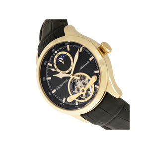 Heritor Automatic Gregory Semi-Skeleton Leather-Band Watch - Gold/Black - HERHR8104