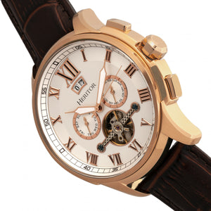 Heritor Automatic Hudson Semi-Skeleton Leather-Band Watch w/Day/Date - Brown/Rose Gold - HERHR7504