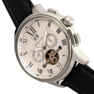 Heritor Automatic Hudson Semi-Skeleton Leather-Band Watch w/Day/Date - Black/White - HERHR7501