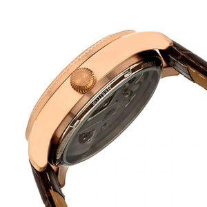 Heritor Automatic Winthrop Leather-Band Skeleton Watch - Rose Gold/Silver - HERHR7305