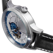 Load image into Gallery viewer, Heritor Automatic Oscar Semi-Skeleton Leather-Band Watch - Silver &amp; Blue/Black - HERHS1004

