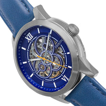 Load image into Gallery viewer, Heritor Automatic Jonas Leather-Band Skeleton Watch - Silver/Blue - HERHR9503
