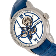Load image into Gallery viewer, Heritor Automatic Sanford Semi-Skeleton Leather-Band Watch - Silver/Blue - HERHR8301
