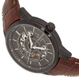 Heritor Automatic Davies Semi-Skeleton Leather-Band Watch - Black/Brown - HERHS2506